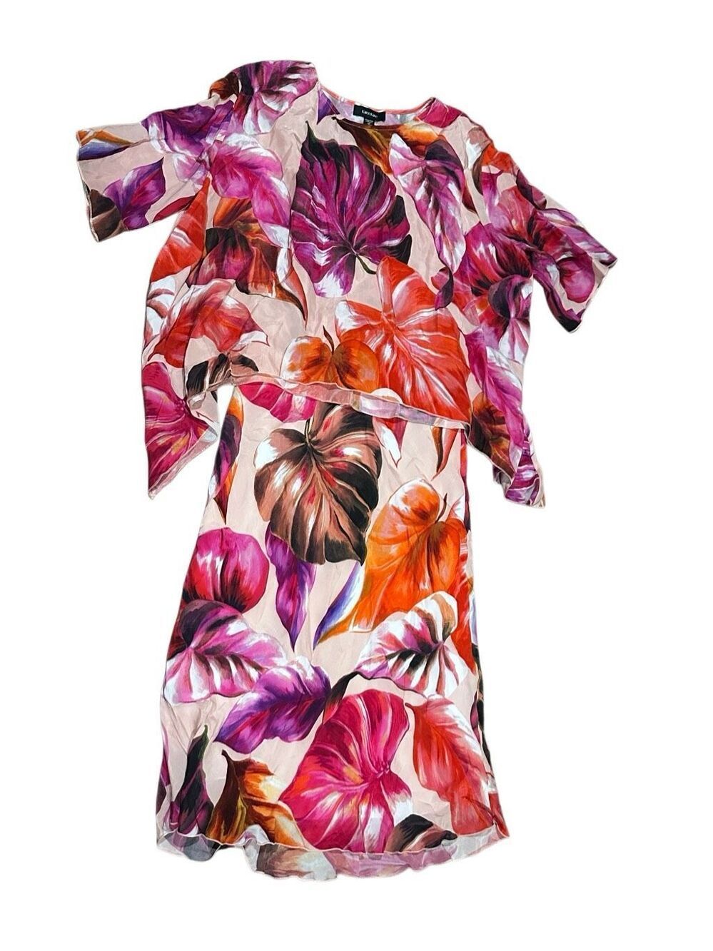 Karen Kane tropical beach resort 2pc skirt top flare hem M set cruise